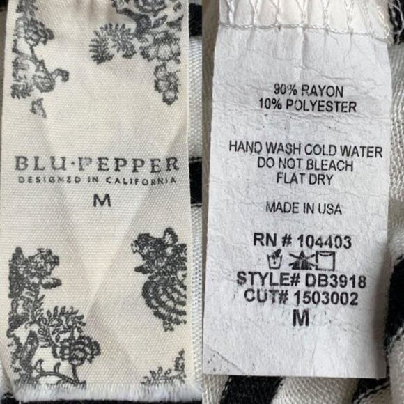 BLU PEPPER Boho Fringe Tassel Trim Cream/Black Striped Tee Long Sleeve Medium - Picture 7 of 7